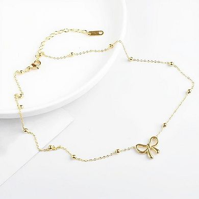 Women's Bow Pendant Necklace with Dainty Beaded Chain Design