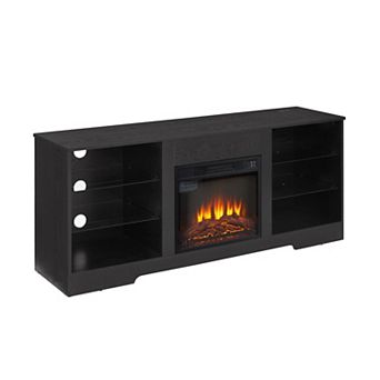GOODSILO Electric Fireplace TV Stand with Glass Shelves and LED Lighting for TVs up to 65 Inch