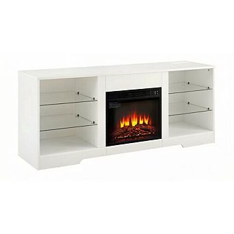 GOODSILO Electric Fireplace TV Stand with Glass Shelves and LED Lighting for TVs up to 65 Inch
