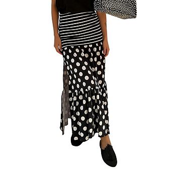 Women's Polka Dots Midi Skirt Summer Flowy Casual Side Slit Long Skirts