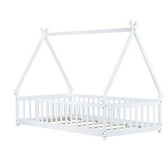 GOODSILO Twin Size Tent Floor Bed with Guardrails and Slats for Kids Room