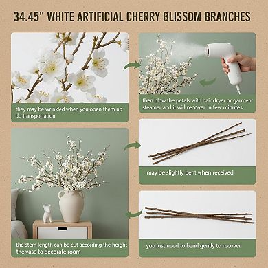 KSIZUIS 6 Silk Cherry Blossom Branches 34.45" Long Real Touch for Wedding Home Party Decoration