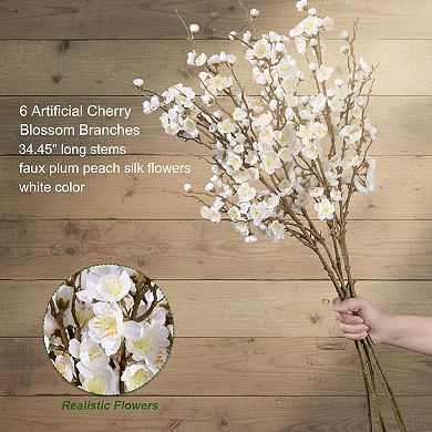 KSIZUIS 6 Silk Cherry Blossom Branches 34.45" Long Real Touch for Wedding Home Party Decoration