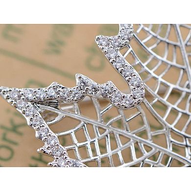 Women's Silver Tone Zircon Crystals Gold Plated Fashion Leaf Brooch Pin