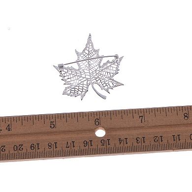 Women's Silver Tone Zircon Crystals Gold Plated Fashion Leaf Brooch Pin