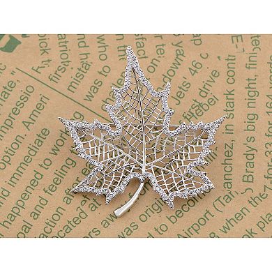 Women's Silver Tone Zircon Crystals Gold Plated Fashion Leaf Brooch Pin