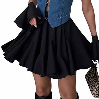 Women's Casual Ruffle Mini Pleated Skirt A-Line Short Skirt for Daily Outings