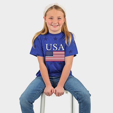 USA Flag Solid - Youth Short Sleeve Star Tee
