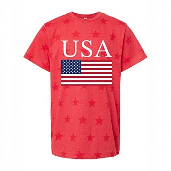 USA Flag Solid - Youth Short Sleeve Star Tee