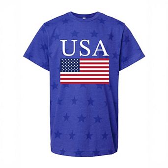 USA Flag Solid - Youth Short Sleeve Star Tee