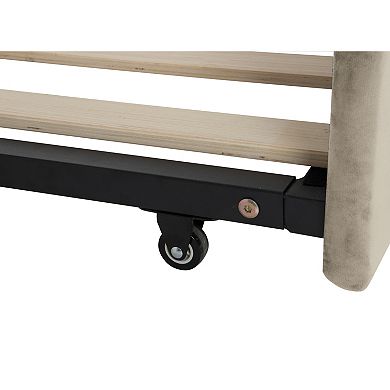 Pnronnc Twin Upholstered Daybed with Pull-Out Trundle and USB Charging Velvet Tufted Sofa Bed Frame