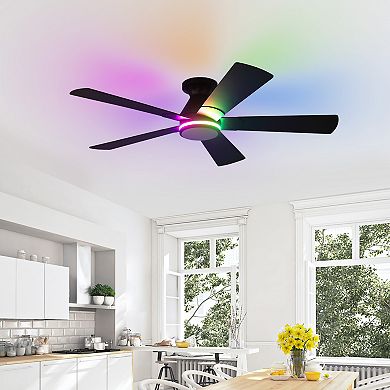 52 Inch RGB Low Profile Ceiling Fan with Light Quiet Reversible DC Motor Remote