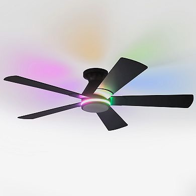 52 Inch RGB Low Profile Ceiling Fan with Light Quiet Reversible DC Motor Remote