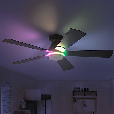 52 Inch RGB Low Profile Ceiling Fan with Light Quiet Reversible DC Motor Remote