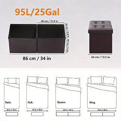 Folding Storage Ottoman Bench Sturdy Linen Multipurpose Foot Rest Stool