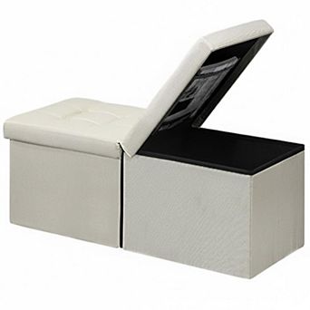 Folding Storage Ottoman Bench Sturdy Linen Multipurpose Foot Rest Stool