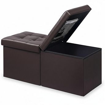 Folding Storage Ottoman Bench Sturdy Linen Multipurpose Foot Rest Stool