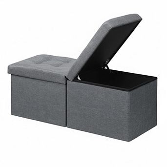 Folding Storage Ottoman Bench Sturdy Linen Multipurpose Foot Rest Stool