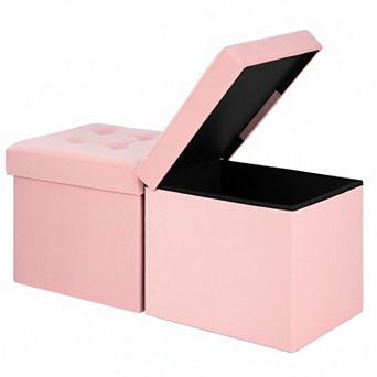 Folding Storage Ottoman Bench Sturdy Linen Multipurpose Foot Rest Stool