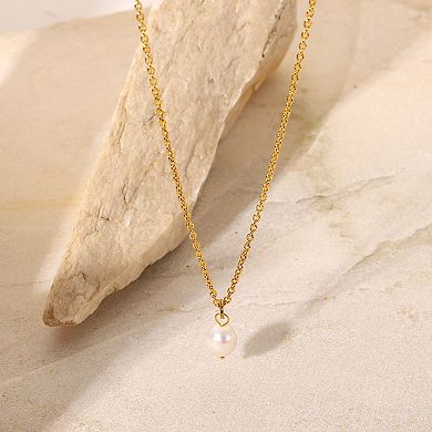 Minimal Pearl Pendant Necklace with Chain Simple Elegant Everyday Jewelry