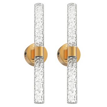 21.3 in Rechargeable LED Wall Light 2 Pack Gold Metal Sconce Stone Glass Shade 6W RGBCW Remote
