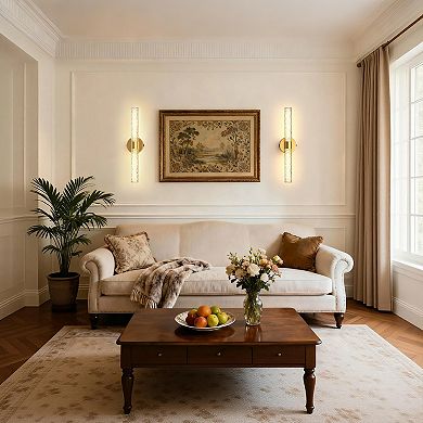 21.3in Rechargeable LED Wall Light 2 Pack Gold Metal Sconce Stone Glass Shade 6W RGBCW Remote