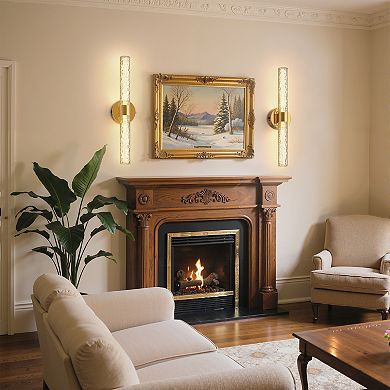 21.3in Rechargeable LED Wall Light 2 Pack Gold Metal Sconce Stone Glass Shade 6W RGBCW Remote