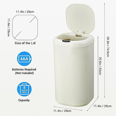 8 Gallon Motion Sensor Trash Can with Lid Automatic Kitchen Garbage Can Touchless 30 Liter Smart