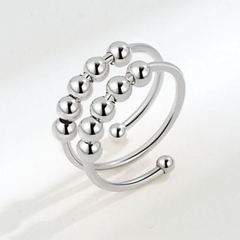Women's Beaded Wrap Ring Adjustable Layered Ball Detailing Modern Minimalist Jewelry Accessory 0.4in