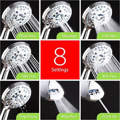 High Pressure 8-mode Handheld Shower Head with Anti-clog Nozzles