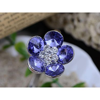 Silvery Tone Double Floral Daisy Pretty Crystal Bracelet Bangle