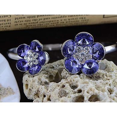 Silvery Tone Double Floral Daisy Pretty Crystal Bracelet Bangle