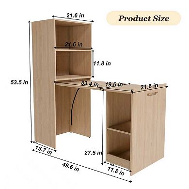 Merax Stretchable desk, office desk with storage shelves and mobile wheels