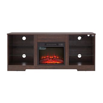 GOODSILO Electric Fireplace TV Stand with Glass Shelves and LED Lighting for TVs up to 65 Inch