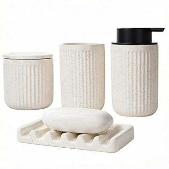 KSIZUI Beige Ceramic Bathroom Accessories Set-Soap Dispenser,Toothbrush Holder & Apothecary Jars