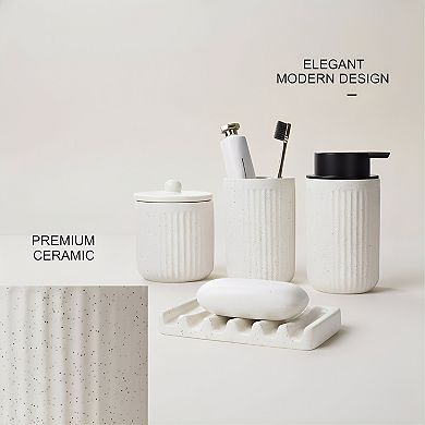 KSIZUI Beige Ceramic Bathroom Accessories Set-Soap Dispenser,Toothbrush Holder & Apothecary Jars