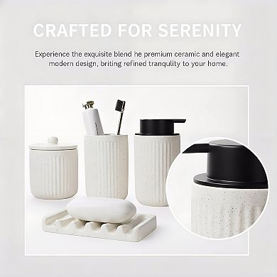 KSIZUI Beige Ceramic Bathroom Accessories Set-Soap Dispenser,Toothbrush Holder & Apothecary Jars