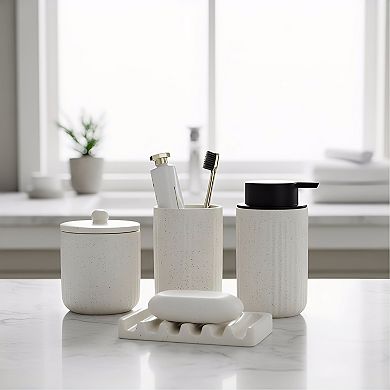 KSIZUI Beige Ceramic Bathroom Accessories Set-Soap Dispenser,Toothbrush Holder & Apothecary Jars