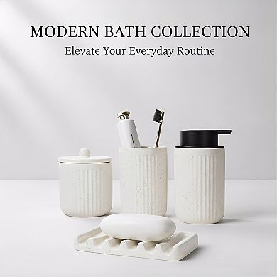 KSIZUI Beige Ceramic Bathroom Accessories Set-Soap Dispenser,Toothbrush Holder & Apothecary Jars