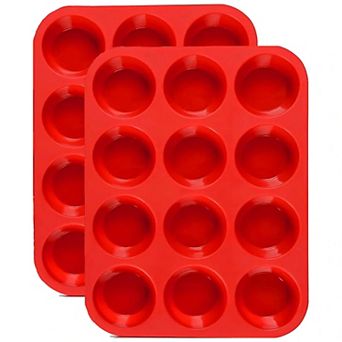 12 cup Silicone Muffin Pan, Nonstick Cupcake Pan 2 Pack Regular Size Silicone Mold for Baking