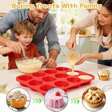 12 Cups Silicone Muffin Pan, Nonstick Cupcake Pan 2 Pack Regular Size Silicone Mold for Baking