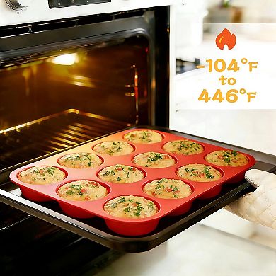 12 Cups Silicone Muffin Pan, Nonstick Cupcake Pan 2 Pack Regular Size Silicone Mold for Baking