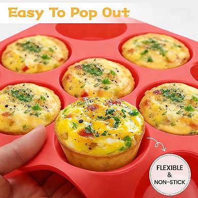 12 Cups Silicone Muffin Pan, Nonstick Cupcake Pan 2 Pack Regular Size Silicone Mold for Baking
