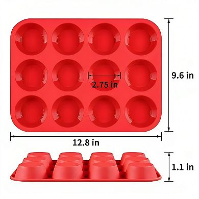 12 Cups Silicone Muffin Pan, Nonstick Cupcake Pan 2 Pack Regular Size Silicone Mold for Baking