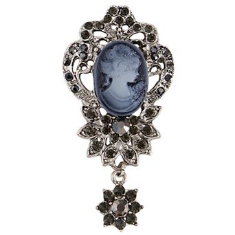 Vintage Inspired Crystal Rhinestone Victorian Lady Cameo Brooch Pin flower Pendant