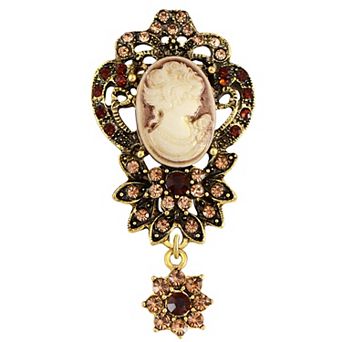 Vintage Inspired Crystal Rhinestone Victorian Lady Cameo Brooch Pin flower Pendant