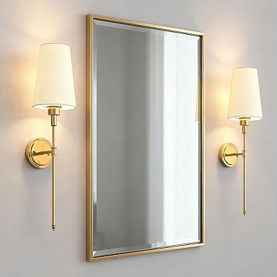 27in Rechargeable Wall Sconce 2 Pack Gold Metal Cordless Fabric Shade Remote RGBCW Dimmable