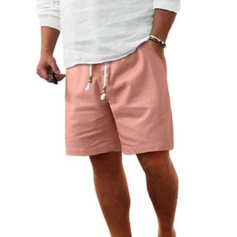 Mens Linen Elastic Waist Shorts
