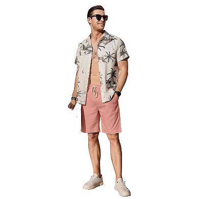 Mens Linen Elastic Waist Shorts