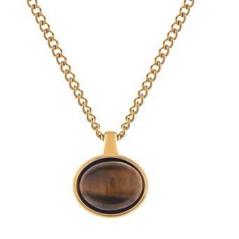 Women's Stainless Steel Fashion Necklace with 18K Gold Plated Pendant, Acrylic Tiger's Eye Stone